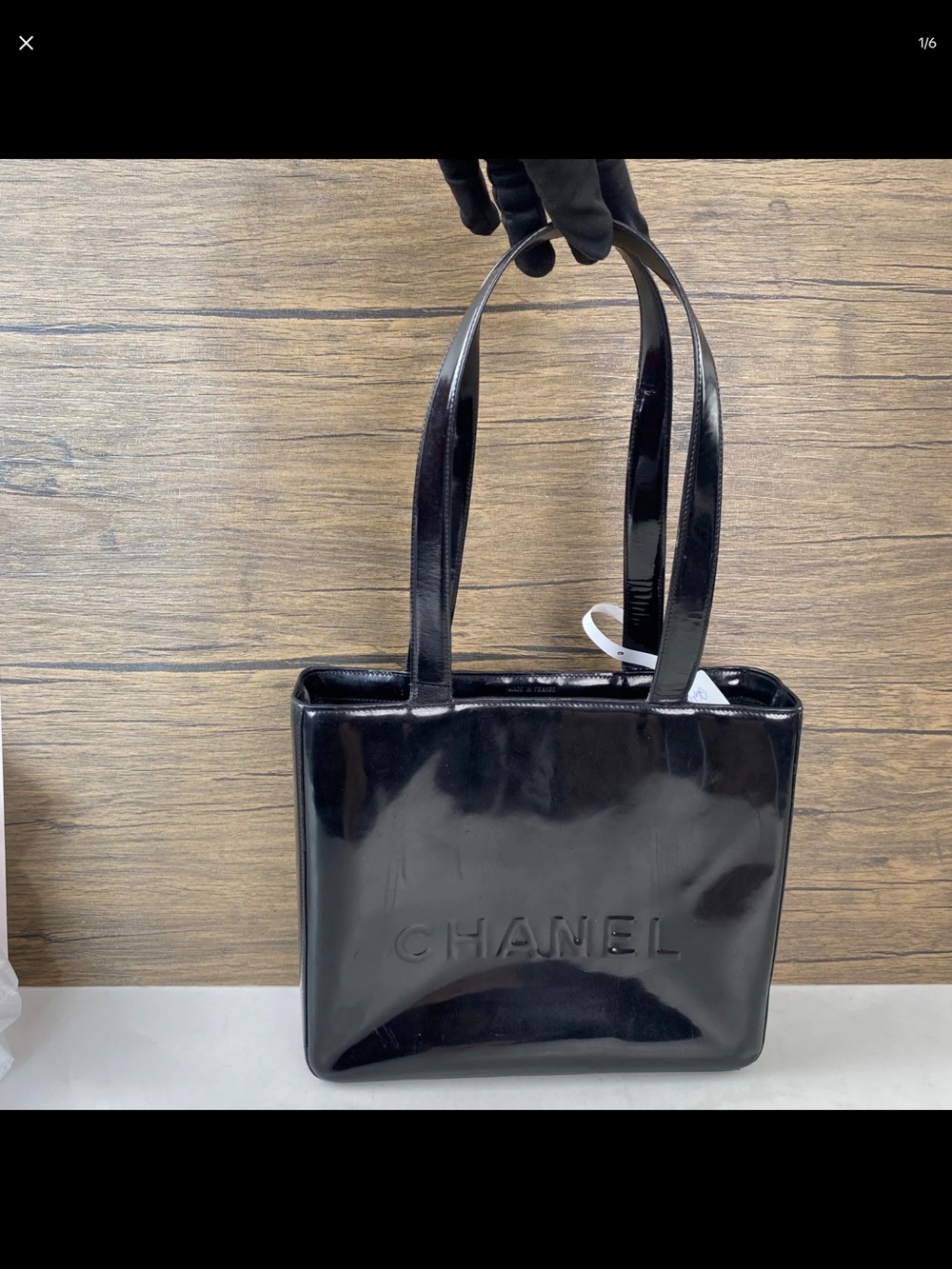 CHANEL Black Patent Leather Embossed Tote/vintage